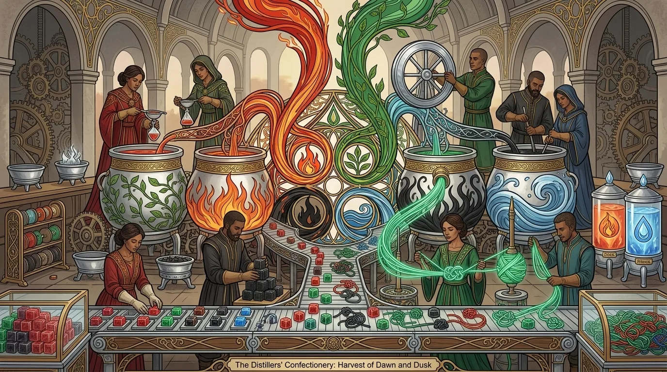 Painted illumination of the distillers at work over their silver braziers